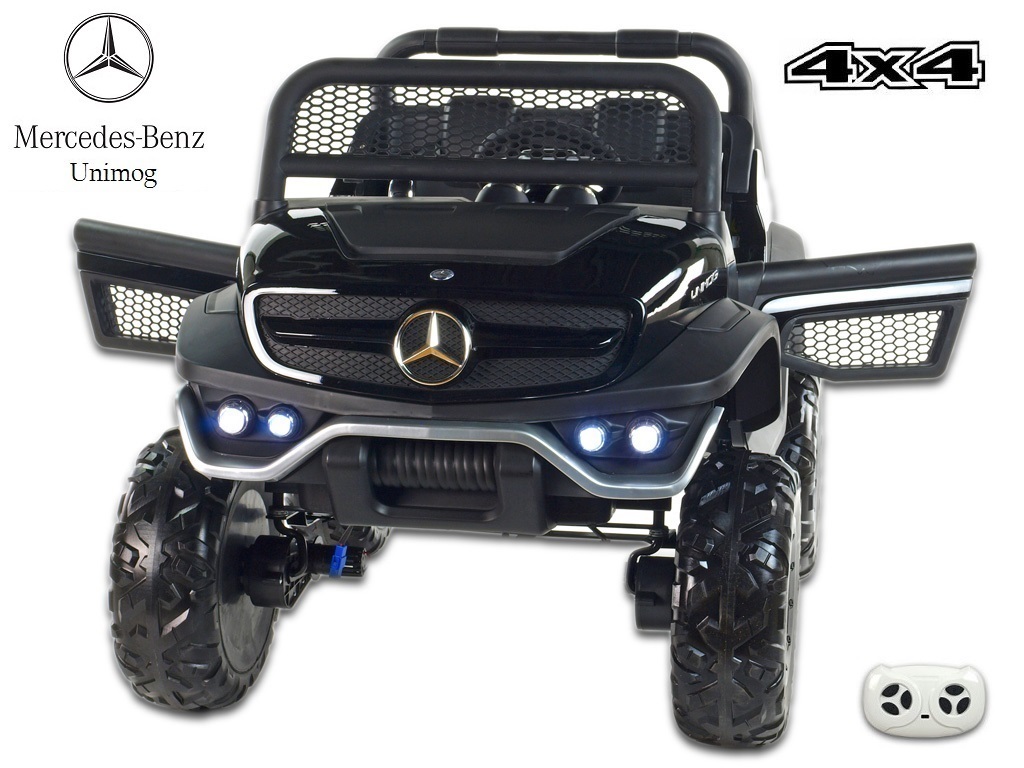 Elektrické auto, džíp Mercedes Benz Unimog, dvoumístný,lakovaná černá metalíza