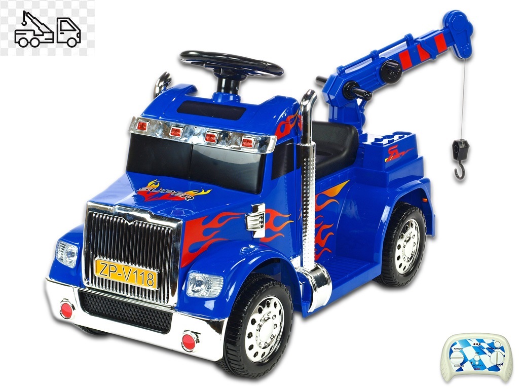 Elektrické auto náklaďáček s funkčním jeřábem,modrý