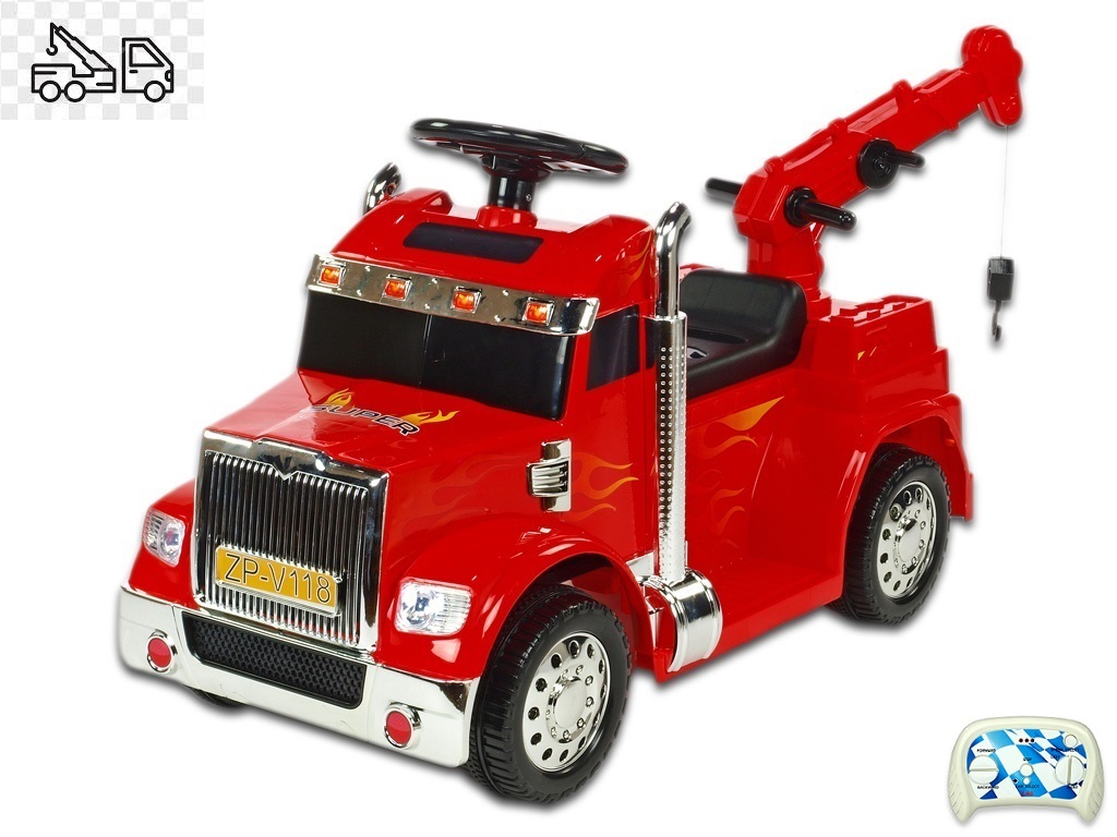 Elektrické auto náklaďáček s funkčním jeřábem,červený