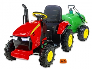 Traktor Hello s 2,4G, gumovými nafukovacími koly,cisternou,stříkačkou,červený