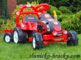 Elektrický traktor s vlekem,nářadím a nálepkami-ČERVENÝ