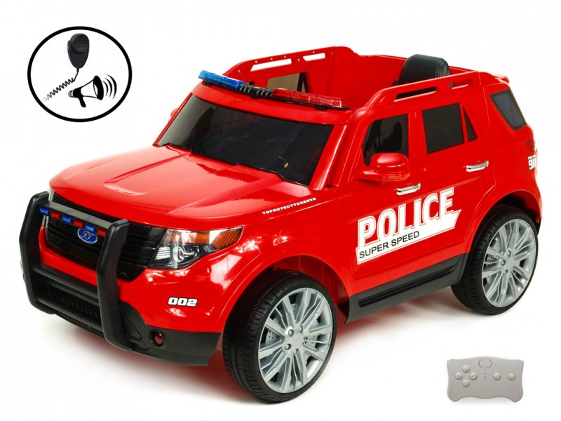 Elektrické auto USA policie s 2,4G, megafon, LED a zvukové efekty, červené