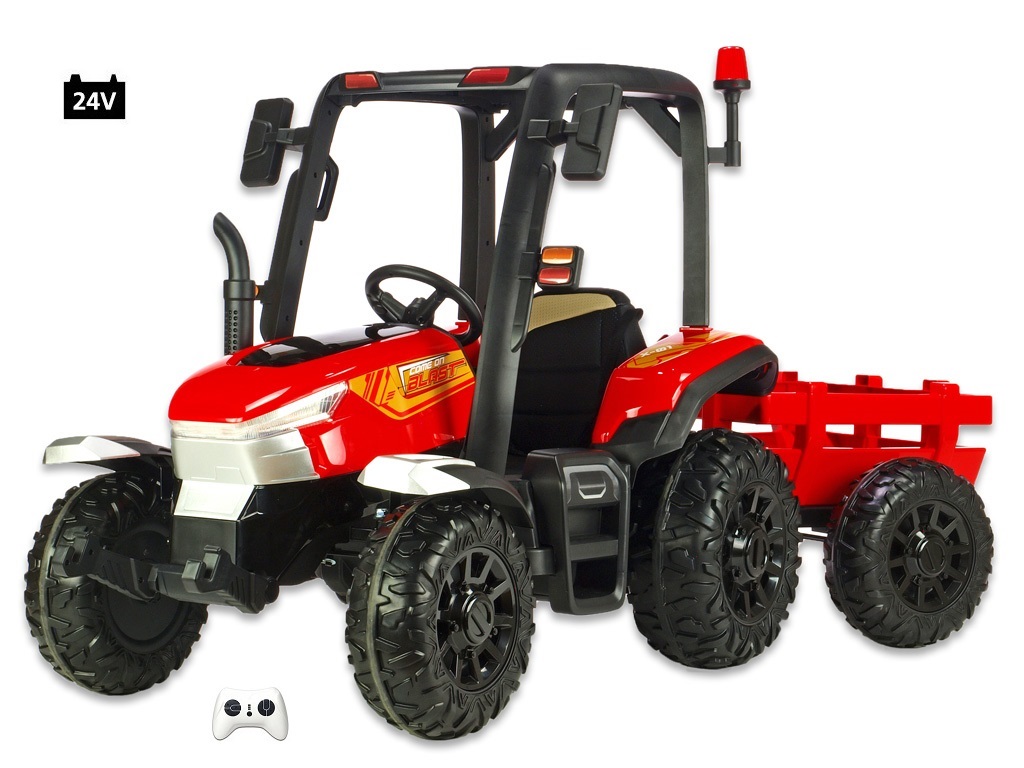 Traktor Blast s 2,4G, kabinou a vlekem, 24V / 2x200W, červený 3697