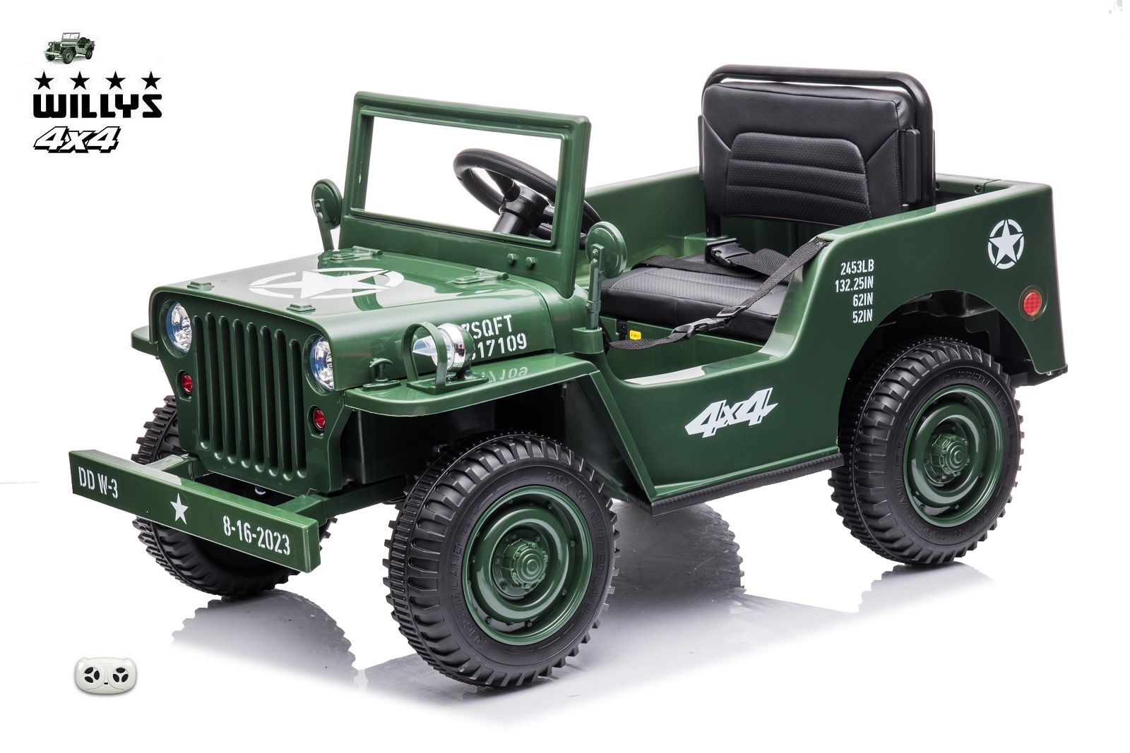 Jeep Willys s 2,4G, 4x4, 1 místný, green army 4204