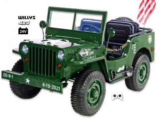 Jeep Willys s 2,4G, 4x4, 24V, 3 místný, green army 3387